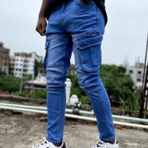 NEW 6 POCKET DENIM CARGO PANTS (Light blue)